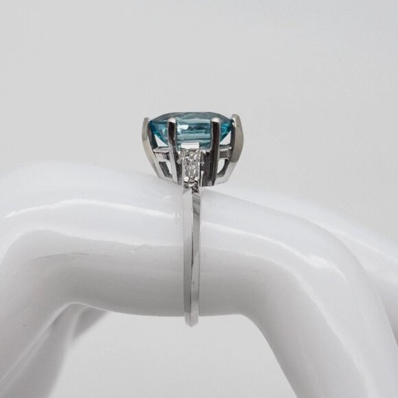 5ct Natural Blue Zircon Diamond 14k White Gold Ring - Picture 3 of 7